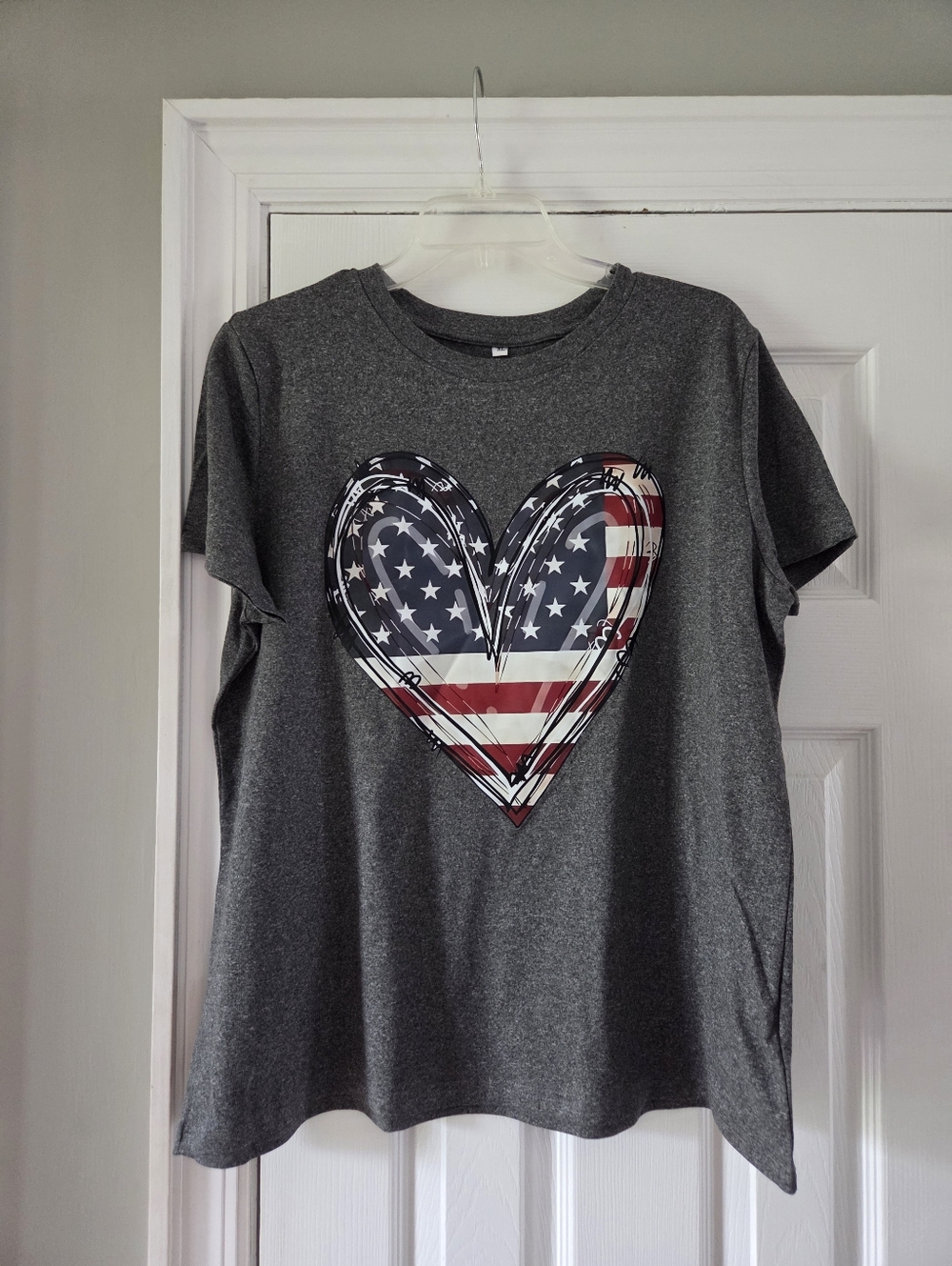 Grey Tee with American Flag Heart Graphic